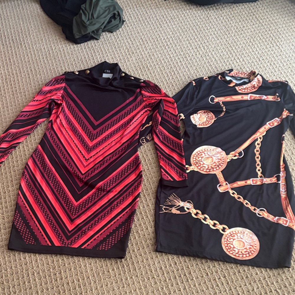 SHEIN Black and Red Long Sleeve Dress and chain pattern long sleeve dress 501